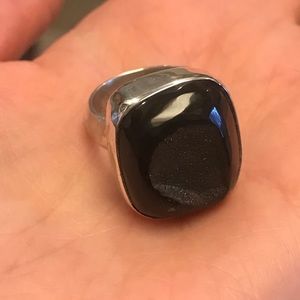 Black druzzy and sterling silver ring